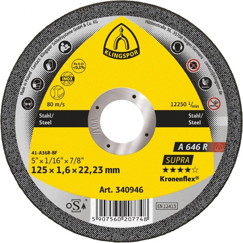 Tarcza do cięcia metalu 230x1,9x22,23 A 646 R Supra wypukła Klingspor 340942 1