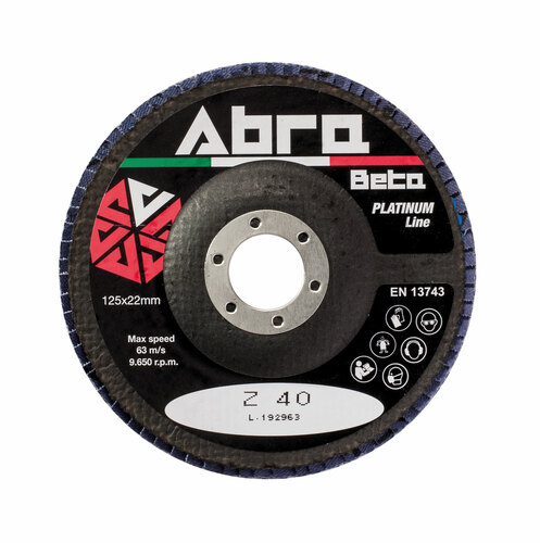 Ściernica listkowa talerzowa stożkowa, cyrkonowa z60, talerz fibrowy 180x22mm, listki podwójne, abrabeta platinum 1