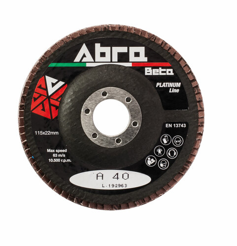 Ściernica listkowa talerzowa płaska, korundowa a40, talerz fibrowy 115x22mm, listki podwójne, abrabeta platinum 1