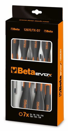 Komplet 13 wkrętaków evox profil torx t5-t6-t7-t8-t9-t10-t15,t20-t25-t27-t30-t40-t45, model 1207e/tx-d13 1