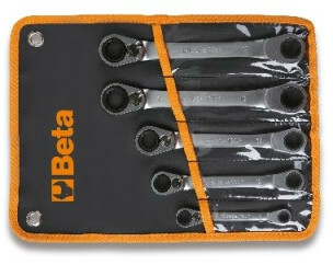 Komplet kluczy oczkowych dwustronnych, dwunastokątnych z mechanizmem zapadkowym odgietych 195p, 8 - 19mm, 5 sztuk, w pokrowcu... 1