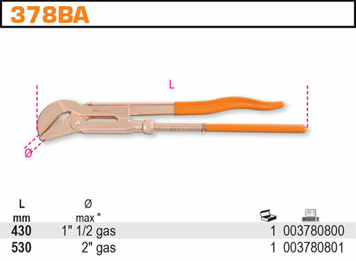 Szczypce do rur nieiskrzące, model 378ba, 430mm 1