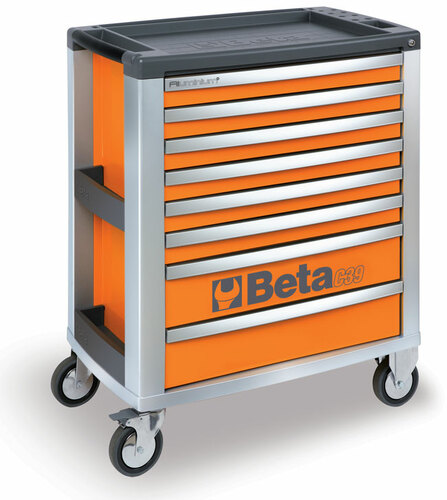Wózek narzędziowy z ośmioma szufladami, z blachy stalowej i aluminium, lakierowany pomarańczowy, pusty, model 3900/c39o8... 1