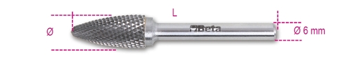 Pilnik obrotowy z węglika spiekanego, kształt ostrołukowy zaokrąglony, 6x19mm, trzpień 6mm, nacięcie standard z łamaczem... 1