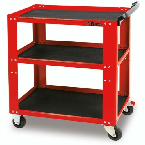 Wózek warsztatowy z trzema półkami, otwarty, z blachy stalowej, lakierowany czerwony, pusty, model 5100/c51r, 900x800x450mm 1
