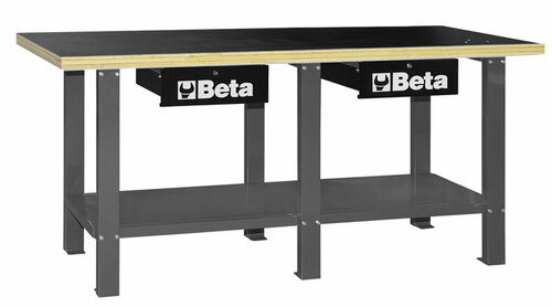 Stół warsztatowy z dwiema szufladami i półką, blat ze sklejki wielowarstwowej, szary,model 5600/c56w, 930x2000x720mm 1