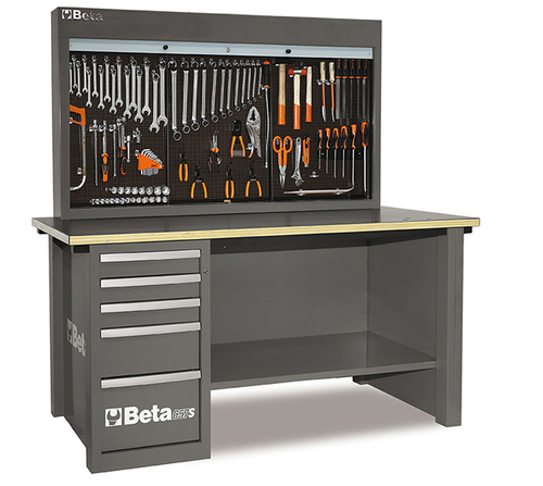 Stół warsztatowy 5700c/57sd z tablicą narzędziową 5700/c57p, pusty, model 5700/c57sag, szary 1800x1900x790mm 1