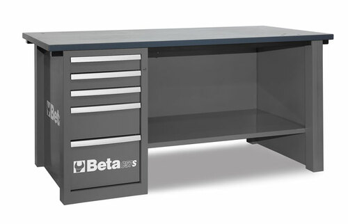 Stół warsztatowy z szafką z pięcioma szufladami, blat z drewna klejonego warstwowo, pusty, model 5700/c57sdg, szary... 1