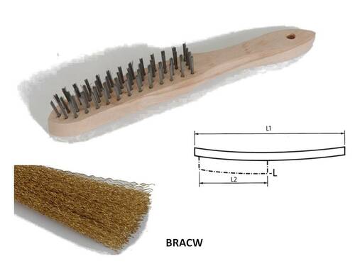 Szczotka ręczna drewniana, drut karbowany mosiężny, br001-hcb bracw 290x140x25mm, drut 0,3mm trójrzedowa flexovit 1