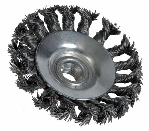 Szczotka tarczowa kątowa, drut pleciony ze stali nierdzewnej, br001-beb stskw 115x15xm14mm, drut 0,5mm t27,5, flexovit 1