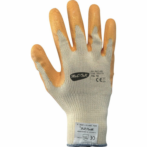 Rękawice robocze bezszwowe bawełniano-poliestrowe pokryte marszczonym lateksem (dobry chwyt), kolor żółto-pomarańczowy... 1