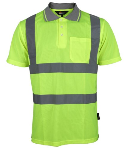 Koszulka polo ostrzegawcza o intensywnej widzialności, przewiewny poliester pique, 2 taśmy odblaskowe poziome i 2 pionowe... 1