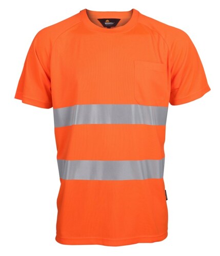 T-shirt ostrzegawczy o intensywnej widzialności, przewiewny coolpass, 2 taśmy odblaskowe poziome, pomarańczowy, model... 1