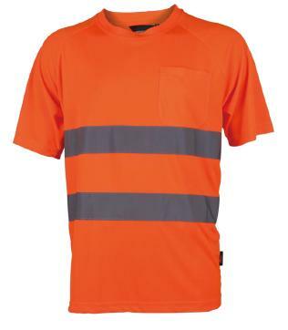T-shirt ostrzegawczy o intensywnej widzialności, przewiewny poliester pique, 2 taśmy odblaskowe poziome, pomarańczowy... 1
