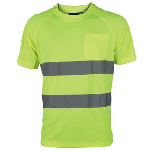T-shirt ostrzegawczy o intensywnej widzialności, przewiewny poliester pique, 2 taśmy odblaskowe poziome, żółty, model... 1