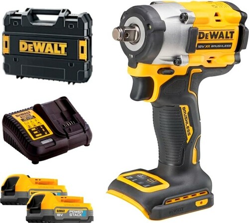 Klucz udarowy 1/2 18V pierścień blokujący + walizka + 2x1,7Ah POWERSTACK + ładowarka DeWALT DCF921E2T 1