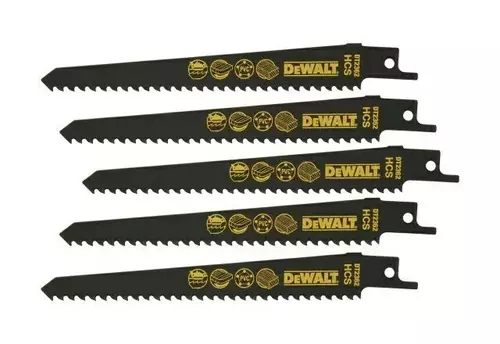 Zestaw 5 szt. brzeszczotów bagnetowych HCS do piły szablastej, do drewna 6 zębów/cal, długość 152 mm, Dewalt DT2362 1