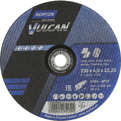 Tarcza do szlifowania metalu 230x4,2x22,23 Vulcan wypukła Norton 66252925521 1