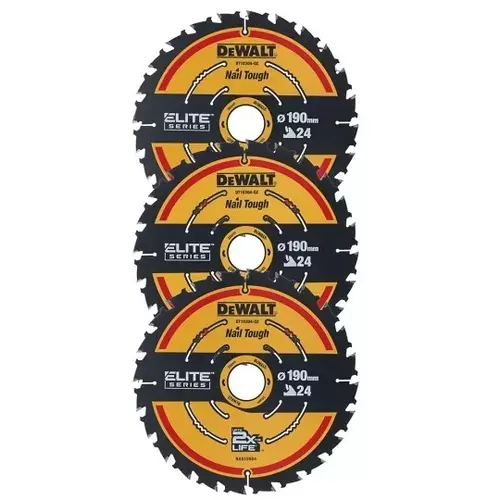 Zestaw 3szt. pił tarczowych do cięcia drewna ø190x30x1,65mm, 24 zęby, ELITE, DeWalt DT10399 1