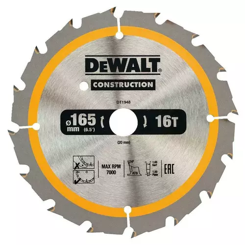 Tarczowa do cięcia drewna ø165x20x1mm 24 zęby CONSTRUCTION DeWALT DT1949 1
