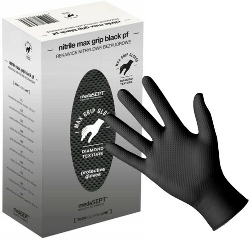 Rękawiczki nitrylowe medaSEPT NITRILE MAX GRIP czarne rozmiar S 1