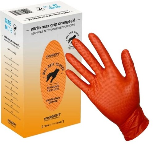 Rękawiczki nitrylowe medaSEPT NITRILE MAX GRIP pomarańczowe rozmiar M 1