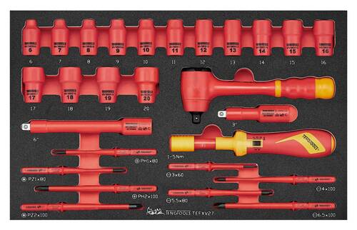 Zestaw narzędzi nasadowych i wkrętaka dynamometrycznego VDE 1000V TEFXV27 Teng Tools 285510103 1