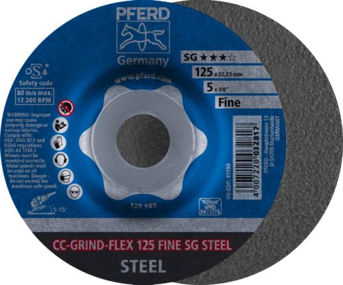 Tarcza do szlifowania metalu 125x22,23 CC-GRIND FLEX SG STEEL wypukła Pferd 64187125 1