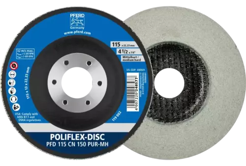 Dysk Poliflex PFD Ø 115 × 14 mm do otworu Ø 22,23 mm spoiwo PUR średnio twardy SIC150 1