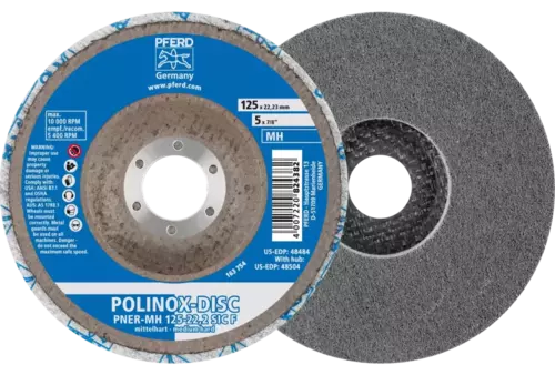 Dysk z włókniny prasowej POLINOX PNER Ø 125 mm do otworu Ø 22,23 mm średnio twardy SIC drobnoziarnisty do wykańczania 1