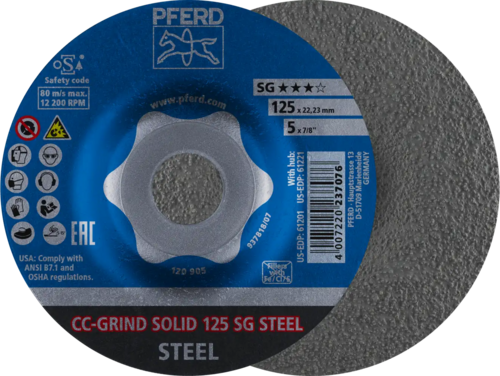 Tarcza do szlifowania metalu 125x22,23 CC-GRIND SOLID SG STEEL wypukła Pferd 64185125 1