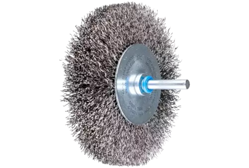 Szczotka tarczowa niepleciona RBU Ø100 × 20 mm trzpień Ø6 mm drut ze stali nierdzewnej Ø0,30 1