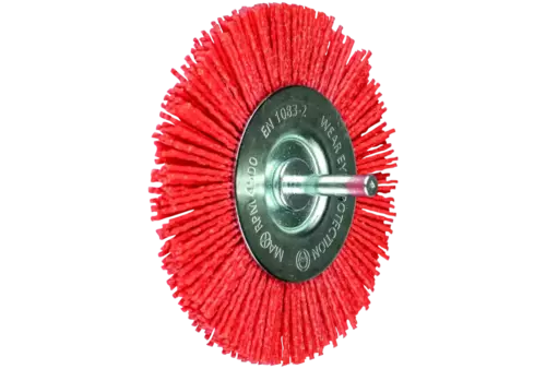 Szczotka tarczowa niepleciona RBU Ø100 mm trzpień Ø6 mm włókno RED Ø1,27 ziarno 80 1