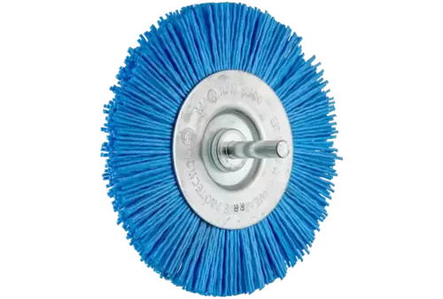 Szczotka tarczowa niepleciona RBU Ø100 mm trzpień Ø6 mm włókno BLUE Ø1,10 mm ziarno 180 do wiertarek 1