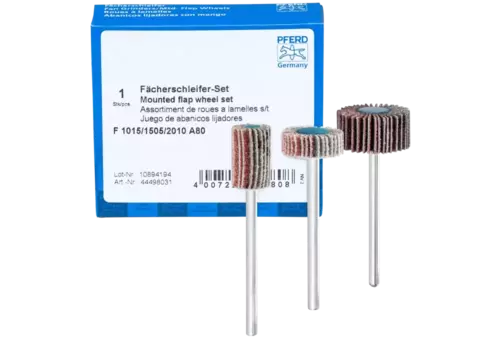 Zestaw ściernic wachlarzowych Korund A 80 Ø 10 x 15 mm, Ø 15 x 5 mm i Ø 20 x 10 mm trzpień – Ø 3 mm 1