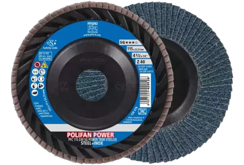 Ściernica listkowa POLIFAN POWER PFC 115 x 22,23 mm stożkowa Z40 linia wydajna SG TRIM STEELOX do stali/stali szlachetnej 1