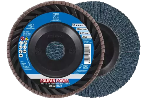 Ściernica listkowa POLIFAN POWER PFC 115 x 22,23 mm stożkowa Z60 linia wydajna SG TRIM STEELOX do stali/stali szlachetnej 1