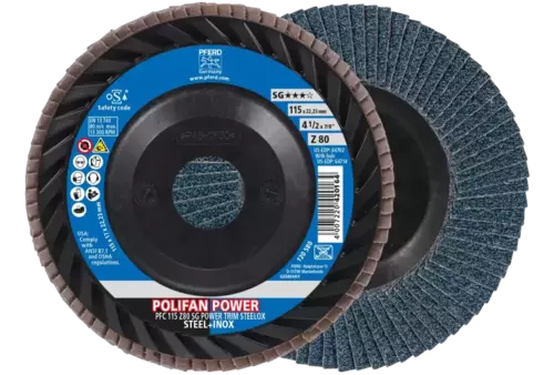 Ściernica listkowa POLIFAN POWER PFC 115 x 22,23 mm stożkowa Z80 linia wydajna SG TRIM STEELOX do stali/stali szlachetnej 1