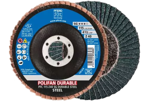 Ściernica listkowa POLIFAN POWER PFC 115 x 22,23 mm stożkowa Z40 linia wydajna SG DURABLE STEEL do stali 1