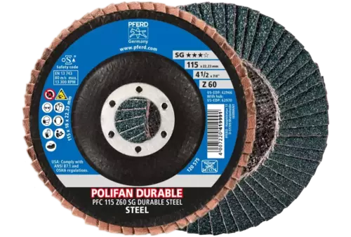 Ściernica listkowa POLIFAN POWER PFC 115 x 22,23 mm stożkowa Z60 linia wydajna SG DURABLE STEEL do stali 1