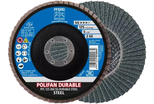 Ściernica listkowa POLIFAN POWER PFC 125 x 22,23 mm stożkowa Z60 linia wydajna SG DURABLE STEEL do stali 1
