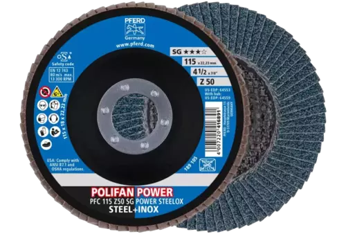 Ściernica listkowa POLIFAN POWER PFC 115 x 22,23 mm stożkowa Z50 linia wydajna SG STEELOX do stali/stali szlachetnej 1