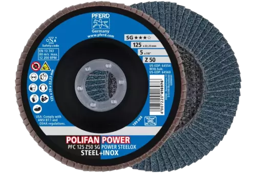Ściernica listkowa POLIFAN POWER PFC 125 x 22,23 mm stożkowa Z50 linia wydajna SG STEELOX do stali/stali szlachetnej 1
