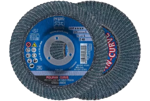 Ściernica listkowa POLIFAN CURVE PFR 125 × 22,23 mm szerokość L Z40 SGP STEELOX do stali/stali nierdzewnej 1