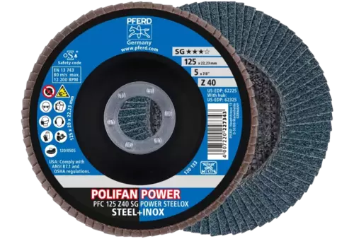 Ściernica listkowa POLIFAN POWER PFC 125 x 22,23 mm stożkowa Z40 SG STEELOX do stali/stali szlachetnej 1