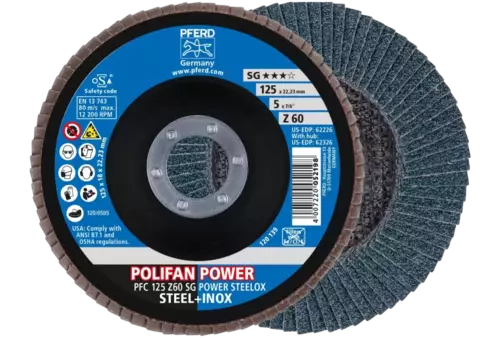 Ściernica listkowa POLIFAN POWER PFC 125 x 22,23 mm stożkowa Z60 SG STEELOX do stali/stali szlachetnej 1