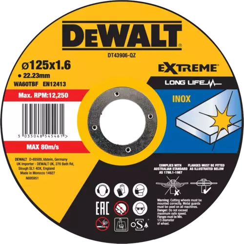 Tarcza do cięcia metalu  ø125x1.6mm INOX DeWALT DT43906  1