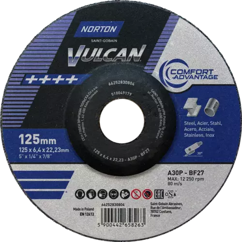 Tarcza do szlifowania metalu 125x6,4x22,23 Vulcan wypukła Norton 66252830804 1