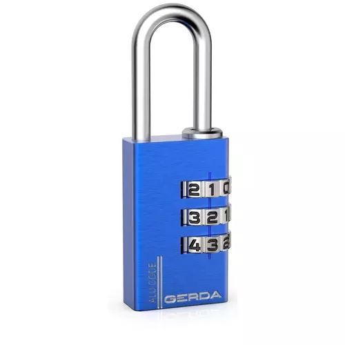 Kłódka pałąkowa aluminiowa szyfrowa BLUE 3 dyski S30 ALU CODE blister GERDA 1