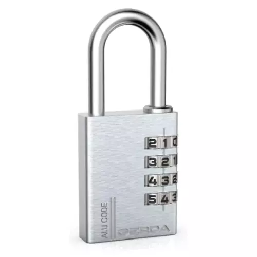 Kłódka pałąkowa aluminiowa szyfrowa SILVER 4 dyski S40 ALU CODE blister GERDA 1